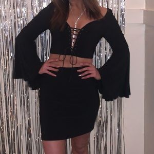 2 Piece Black Mini Dress - Size 6 - Ties in front which allows for different fit